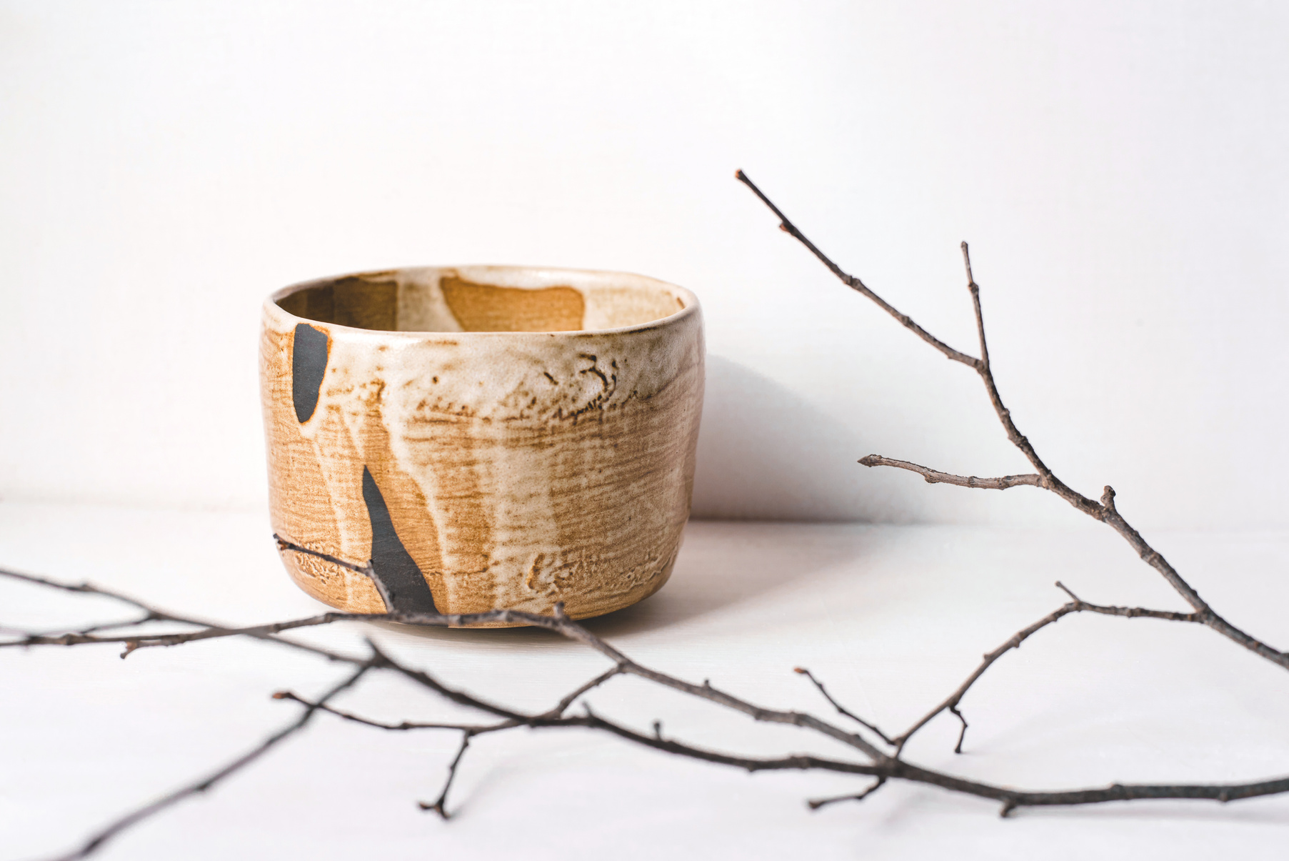 Wabi-sabi Ceramic Bowl on White Background